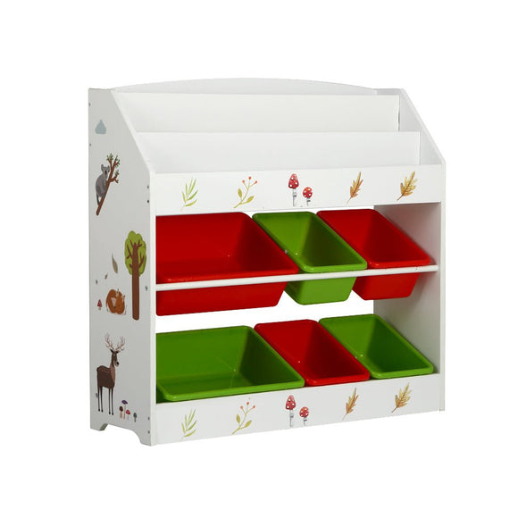 Keezi 3 Tiers Kids Bookshelf Storage Children Bookcase Toy Box Organiser Rack 6 Bins - RnR Galore
