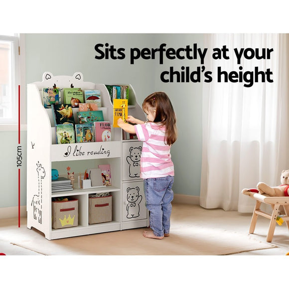 Keezi 4 Tiers Kids Bookshelf Storage Children Bookcase Toy Organiser Display - RnR Galore