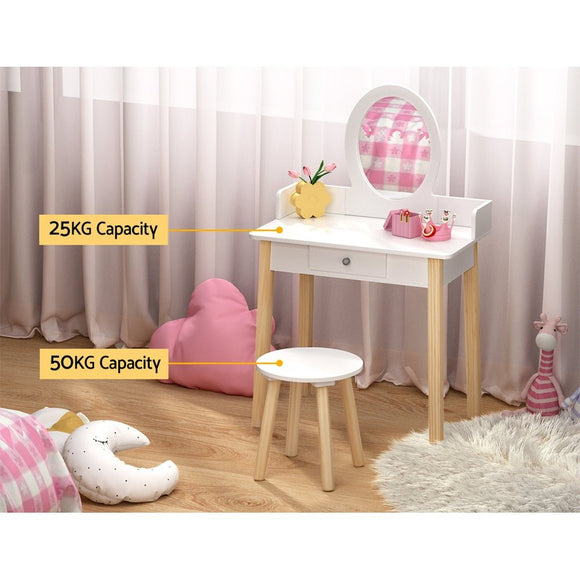 Keezi Kids Dressing Table Chair Set Wooden Leg Vanity Makeup Drawer Mirror - RnR Galore