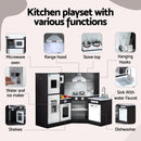 Keezi Kids Kitchen Play Set Wooden Pretend Cooking Playset w/Sounds Lights Black - RnR Galore