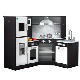 Keezi Kids Kitchen Play Set Wooden Pretend Cooking Playset w/Sounds Lights Black - RnR Galore