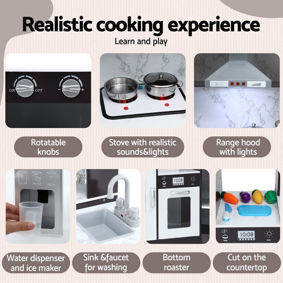 Keezi Kids Kitchen Play Set Wooden Pretend Cooking Playset w/Sounds Lights Black - RnR Galore