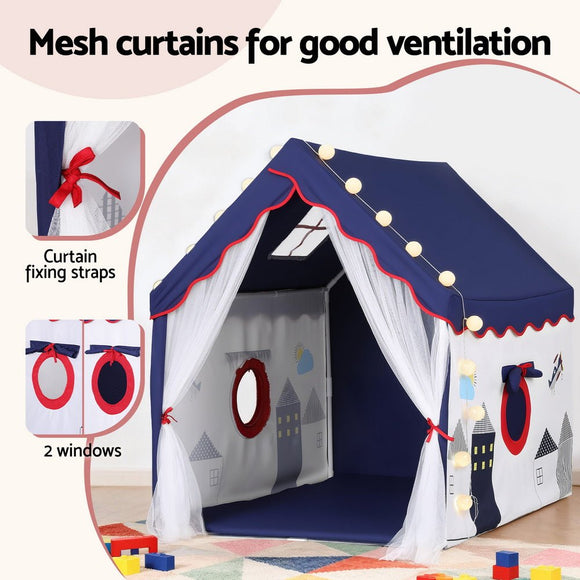 Keezi Kids Play Tent Playhouse Castle with Floor Mat String Ball Light 134X103CM - RnR Galore