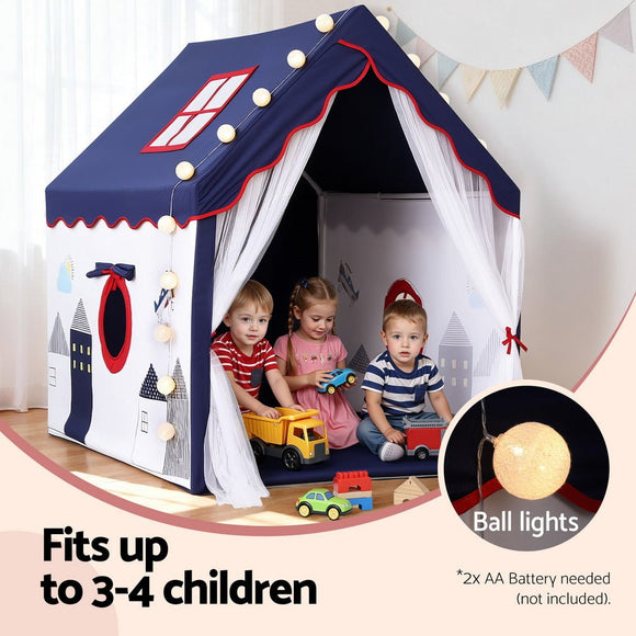 Keezi Kids Play Tent Playhouse Castle with Floor Mat String Ball Light 134X103CM - RnR Galore