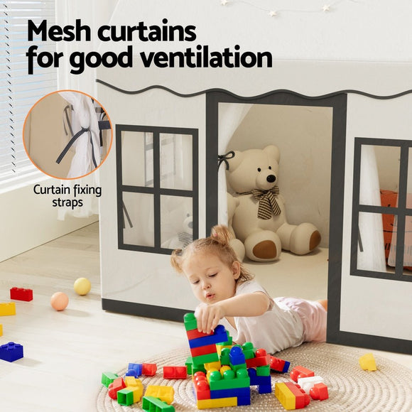 Keezi Kids Play Tent Playhouse Castle with String Lights Floor Mat Side Pocket - RnR Galore