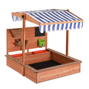 Keezi Kids Sandpit Wooden Canopy Sandbox With Cover Funnel Outdoor Toys 110cm - RnR Galore