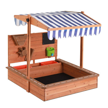 Keezi Kids Sandpit Wooden Canopy Sandbox With Cover Funnel Outdoor Toys 110cm - RnR Galore