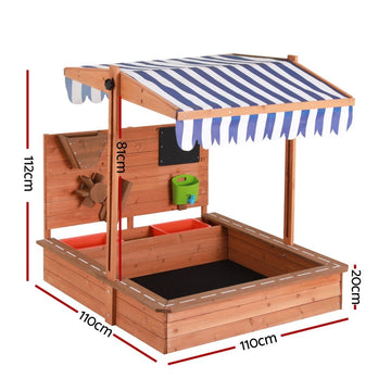 Keezi Kids Sandpit Wooden Canopy Sandbox With Cover Funnel Outdoor Toys 110cm - RnR Galore