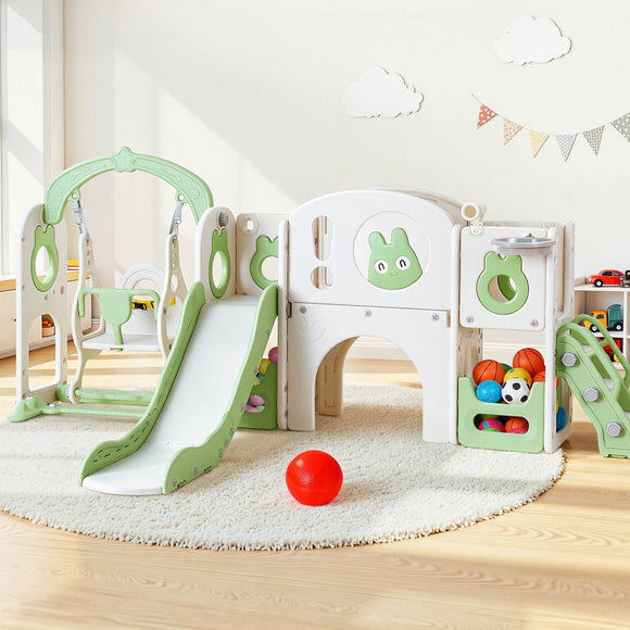 Keezi Kids Slide Swing Set Basketball Hoop Ring Football Outdoor Toys 140cm Green - RnR Galore
