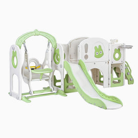 Keezi Kids Slide Swing Set Basketball Hoop Ring Football Outdoor Toys 140cm Green - RnR Galore