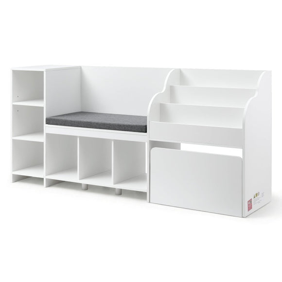 Keezi Kids Storage Unit Bookshelf Toy Box Organiser Bench Seat Cabinet 170cm White - RnR Galore
