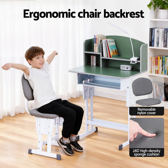 Keezi Kids Study Desk Chair Set Adjustable Ergonomic Table LED Lamp Green - RnR Galore