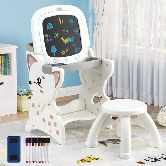 Keezi Kids Table and Chair Set 2 in 1 Easel Desk Stool w/ LCD Writing Tablet - RnR Galore