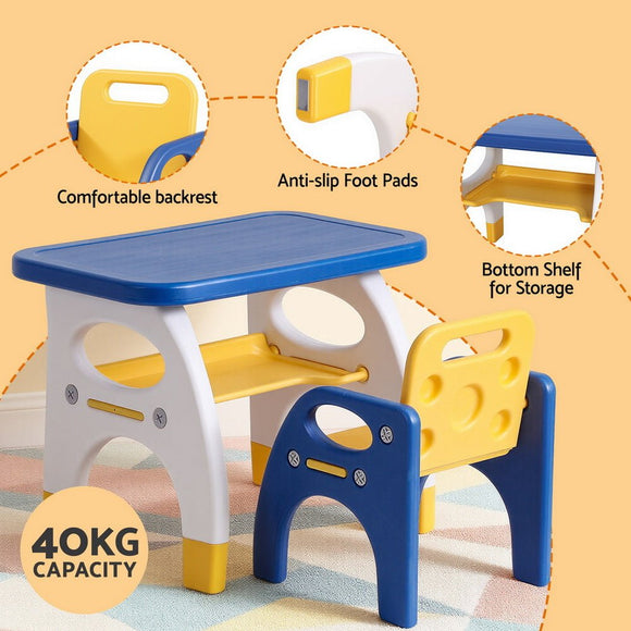 Keezi Kids Table and Chair Set HDPE Toddler Activity Play Set Blue/Yellow - RnR Galore