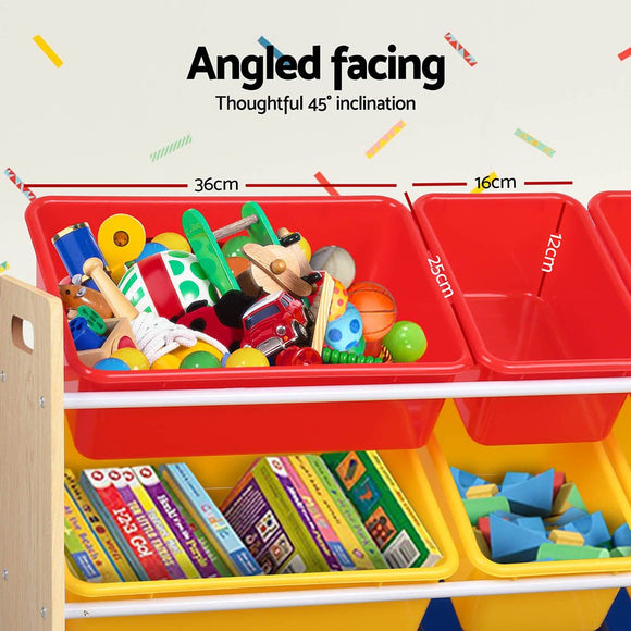 Keezi Kids Toy Box 12 Bins Bookshelf Organiser Children Storage Rack - RnR Galore