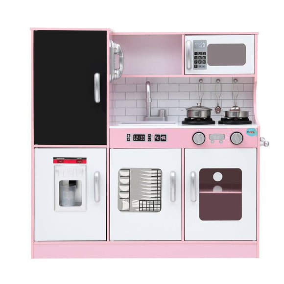 Keezi Kids Wooden Pretend Kitchen Play Set Cooking Toys Pot Ice Cup Oven Blackboard 80CM Pink - RnR Galore