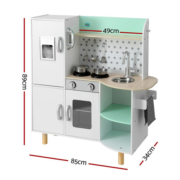 Keezi Kids Wooden Pretend Kitchen Play Sets Cooking Toys Oven Fridge 85CM Green - RnR Galore