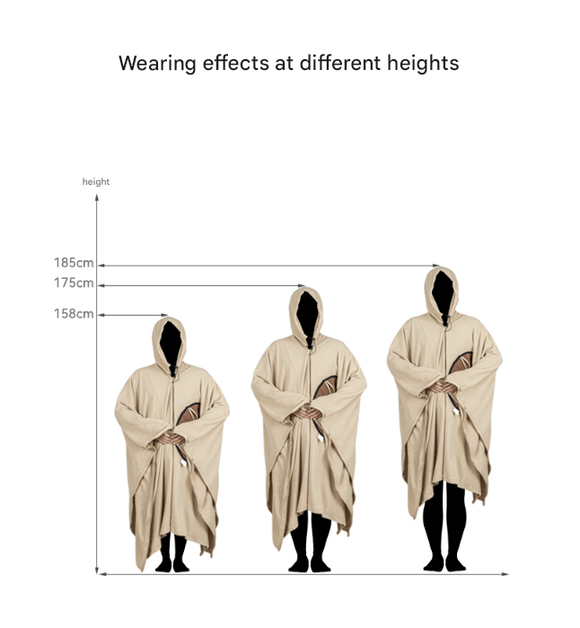 Khaki Cozy 4 - in - 1 Wearable Fleece Poncho Sleeping Bag - Multifunctional Camping Blanket with Detachable Hood - RnR Galore