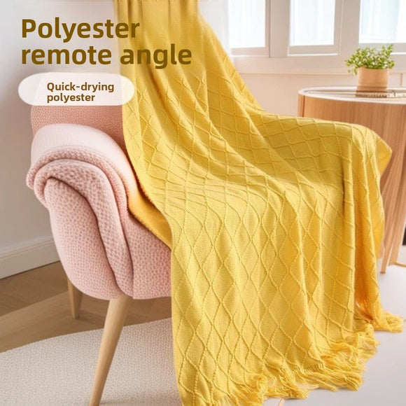 Khaki Nordic Knitted Throw Blanket with Tassels 130x230cm Soft Acrylic Diamond Pattern Sofa Cover Bed Runner and Travel Blanket - RnR Galore