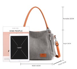 Khaki Women's Canvas Hobo Handbag Large Shoulder Tote Bag Adjustable Crossbody Strap Casual Purse 40cm for Work School Travel - RnR Galore