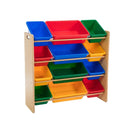 Kids Organiser Shelf Storage Rack for Toys - 12 Multicoloured Bins - RnR Galore
