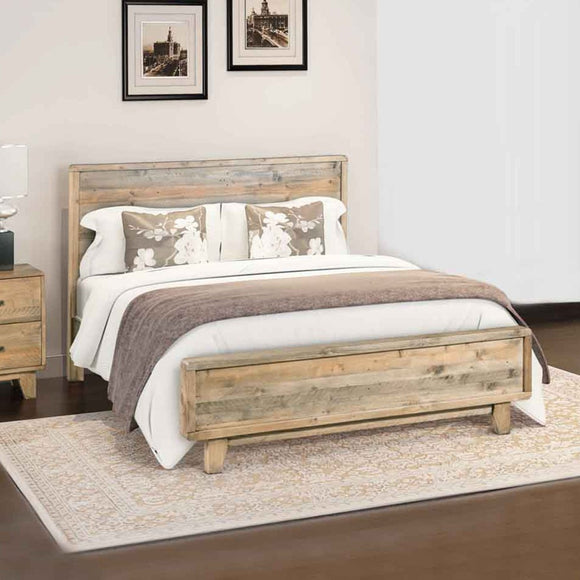 King Size Wooden Bed Frame in Solid Wood Antique Design Light Brown - RnR Galore