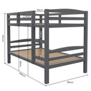 KINGSTON SLUMBER Single Bunk Bed Frame, Solid Pine 2 - in - 1 Modular Design, Converts to 2 Single Beds, For Kids, Grey - RnR Galore
