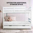 KINGSTON SLUMBER Single Bunk Bed Frame, Solid Pine 2 - in - 1 Modular Design, White - RnR Galore