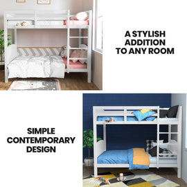 Kingston Slumber Single Bunk Bed Frame Solid Pine Wood Timber, Modular Design, White - RnR Galore
