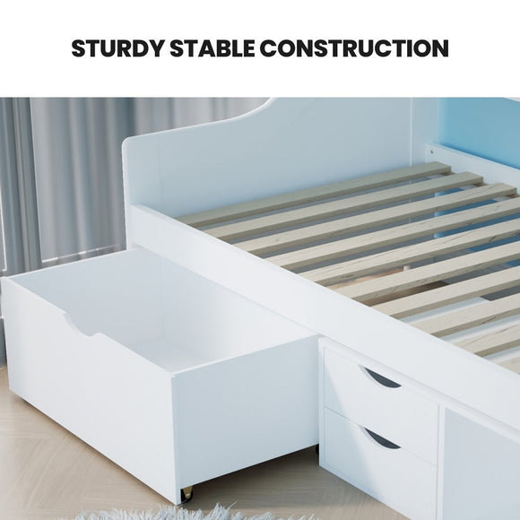Kingston Slumber Wooden Single Sofa Bed Frame with Storage Drawers - White - RnR Galore
