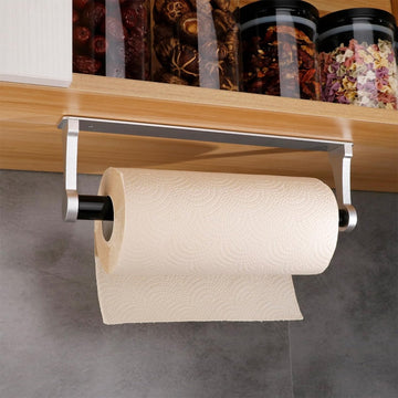 Kitchen Paper Holder Under Cabinet Screw Wall Mount Adhesive Paper Towel Holder Rectangle Silver - RnR Galore