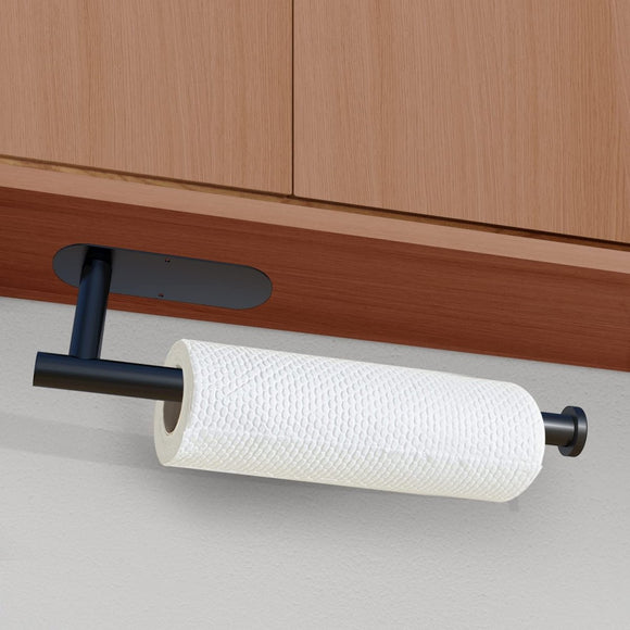 Kitchen Paper Holder Under Cabinet Wall Mount Adhesive Paper Towel Holder Black - RnR Galore