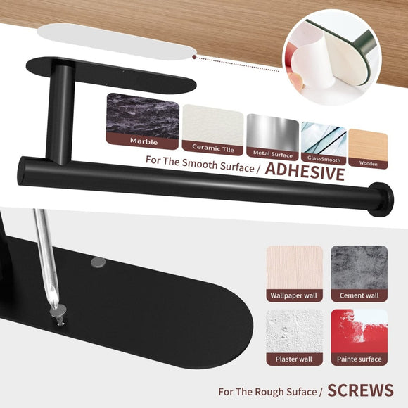 Kitchen Paper Holder Under Cabinet Wall Mount Adhesive Paper Towel Holder Black - RnR Galore