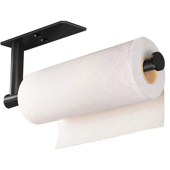 Kitchen Paper Holder Under Cabinet Wall Mount Adhesive Paper Towel Holder Rectangle Black - RnR Galore