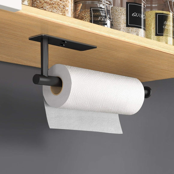 Kitchen Paper Holder Under Cabinet Wall Mount Adhesive Paper Towel Holder Rectangle Black - RnR Galore