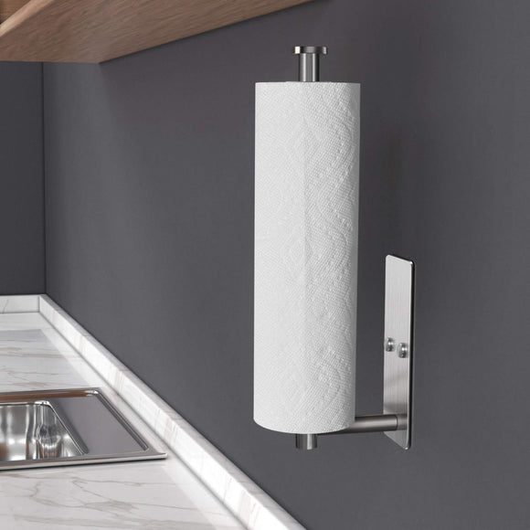 Kitchen Paper Holder Under Cabinet Wall Mount Adhesive Paper Towel Holder Rectangle Silver - RnR Galore