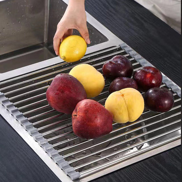 Kitchen Roll - Up Dish Drying Rack Foldable Drainer Over Sink 304 - Stainless Steel(Large:47*37cm) - RnR Galore