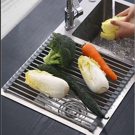 Kitchen Roll - Up Dish Drying Rack Foldable Drainer Over Sink 304 - Stainless Steel(Medium:47*30cm) - RnR Galore