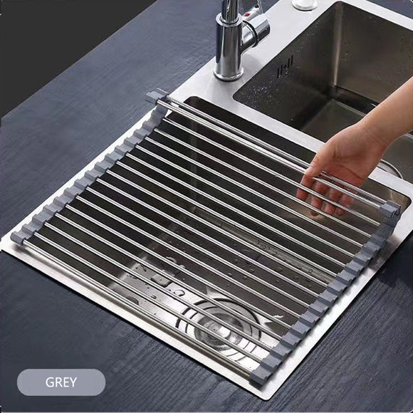 Kitchen Roll - Up Dish Drying Rack Foldable Drainer Over Sink 304 - Stainless Steel(Small:47*24cm) - RnR Galore