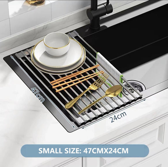 Kitchen Roll - Up Dish Drying Rack Foldable Drainer Over Sink 304 - Stainless Steel(Small:47*24cm) - RnR Galore