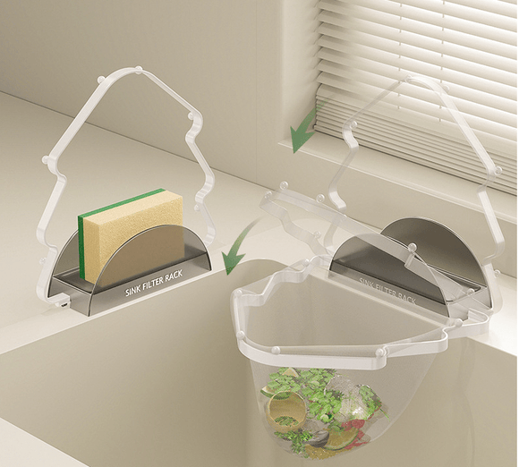 Kitchen Sink Filter Rack with 100 12cm*15cm Mesh Bags, Foldable Food Waste Strainer, Multi - functional Drain Basket（white） - RnR Galore