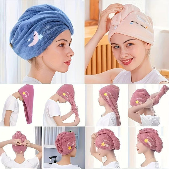 Ladies' Soft Quick - Dry Shower Cap Towel - Delicate Embroidery, Essential for a Refreshing Bath（light blue） - RnR Galore