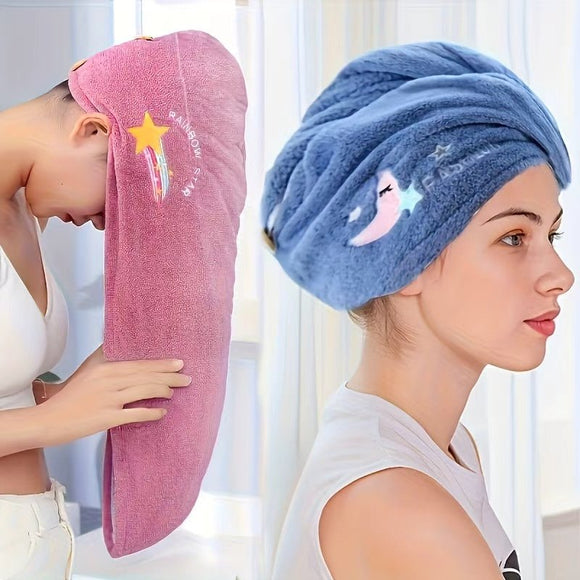 Ladies' Soft Quick - Dry Shower Cap Towel - Delicate Embroidery, Essential for a Refreshing Bath（yellow） - RnR Galore