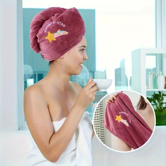 Ladies' Soft Quick - Dry Shower Cap Towel - Delicate Embroidery, Essential for a Refreshing Bath（yellow） - RnR Galore