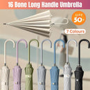 Large 16 Bone Automatic Umbrella Unisex Long Handle Dual Use Rain Sun Umbrella - White - RnR Galore