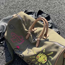 Large Capacity Canvas Travel Duffel Bag with Doodle Print - Weekend & Gym Tote(black) - RnR Galore