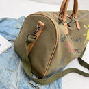 Large Capacity Canvas Travel Duffel Bag with Doodle Print - Weekend & Gym Tote(Green) - RnR Galore