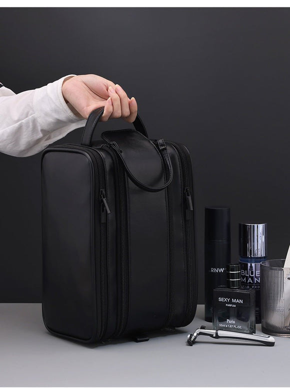 Large Capacity PU Leather Toiletry Bag - Multi - Compartment Dopp Kit & Cosmetic Organizer(black) - RnR Galore
