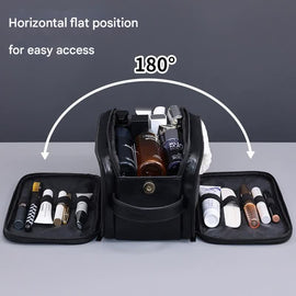 Large Capacity PU Leather Toiletry Bag - Multi - Compartment Dopp Kit & Cosmetic Organizer(black) - RnR Galore
