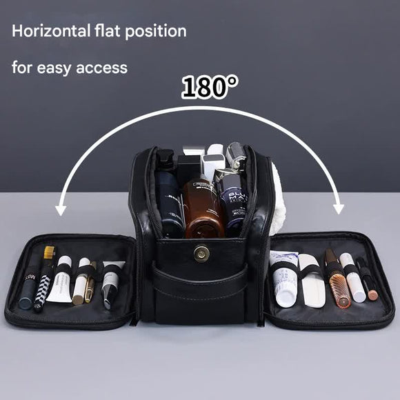 Large Capacity PU Leather Toiletry Bag - Multi - Compartment Dopp Kit & Cosmetic Organizer(black) - RnR Galore